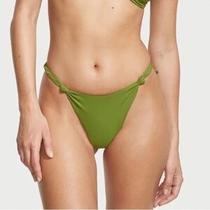 New! Riot Swim Henley Knotted Side Bikini Bottom Green 31444